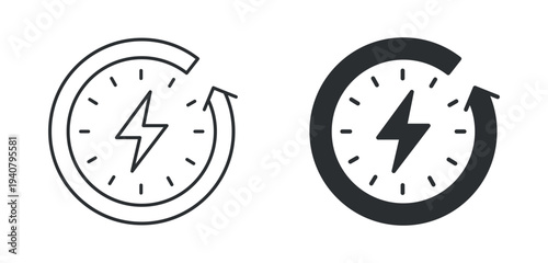 Energy recycle icon set, electricity power refresh circular arrow symbol, outline and solid silhouette style. Vector illustration.