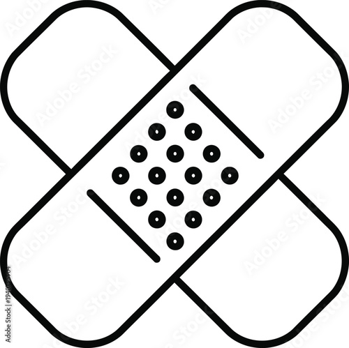 Two crossed band aids for wound care and medical treatment symbols