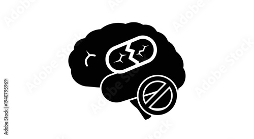 Broken Brain with Bandage and Prohibition Sign.