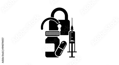 Medical Icons Lock Syringe Pill Security.