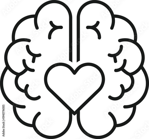 Brain and heart outline icon love of human intellect and emotion symbol