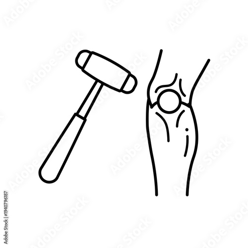 Medical Reflex Hammer and Human Knee Joint Line Art.