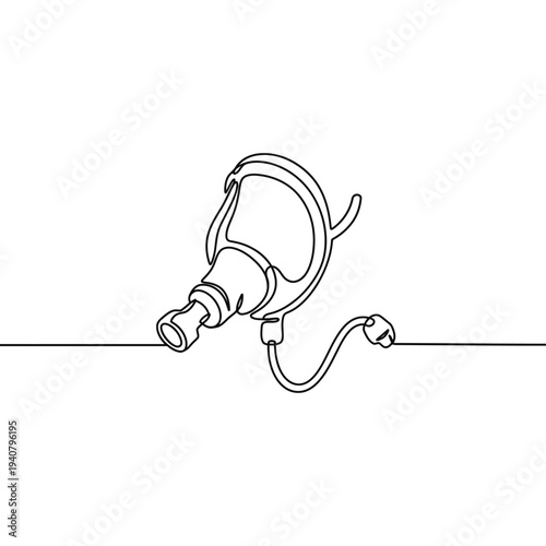 Medical oxygen mask single line drawing on white background.