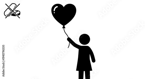 Girl Holding Heart Shaped Black Balloon.