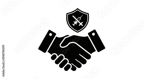 Handshake with Shield and Swords Icon.