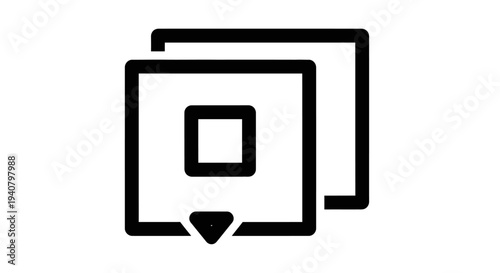 Black and White Stacked Layers Icon: Overlapping Squares for User Interface Design and Graphic Elements