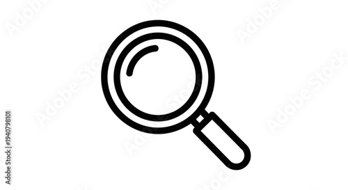Black outline magnifying glass search icon. Simple line art symbol for zoom, find, explore, and discovery user interface elements.