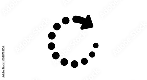 Minimal Black Dotted Circular Arrow Icon Symbol for Refresh, Reload, Update, Progress, Rotation, and Continuous Motion or Sync