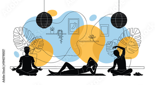 Set of 3 yoga poses vector illustrations