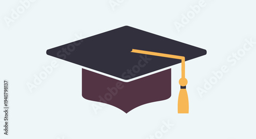 Classic academic graduation cap with gold tassel. Symbolizing education, learning, university success, and achievement for students.