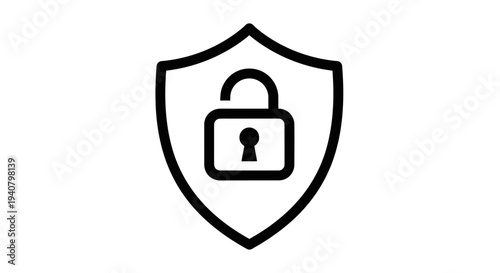 Unsecured Shield and Open Padlock Icon for Cyber Vulnerability, Data Breach, Digital Access, and Protection Failure Concept