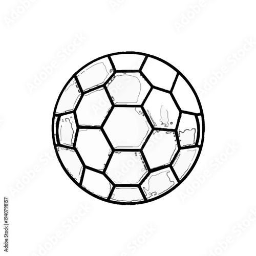 Black and white soccer ball illustration on white background.