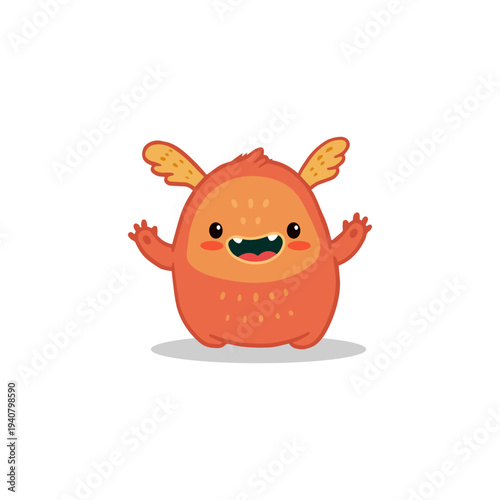 Cute cartoon monster on white background. Happy orange Alien. Funny monster in flat style. Vector illustration.