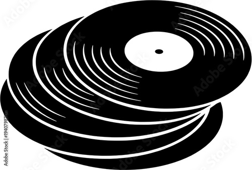 Stack of Vinyl Records Silhouette Vector – Retro LP Disc Collection Icon
