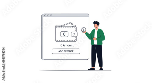 Vector illustration of man interacting with finance app on computer screen