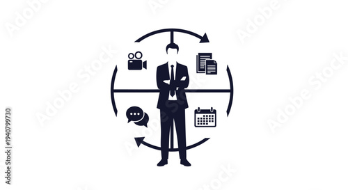 Vector illustration of businessman with workflow icons