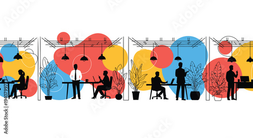 Set of colorful office background vector illustrations