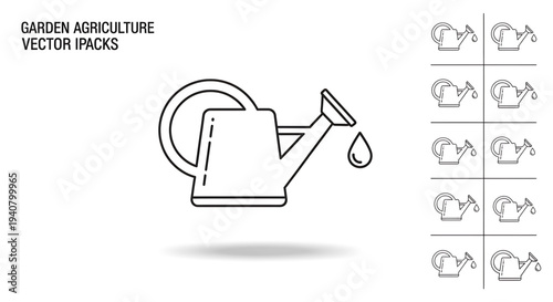 A minimalist vector graphic of a watering can icon for gardening and agriculture use