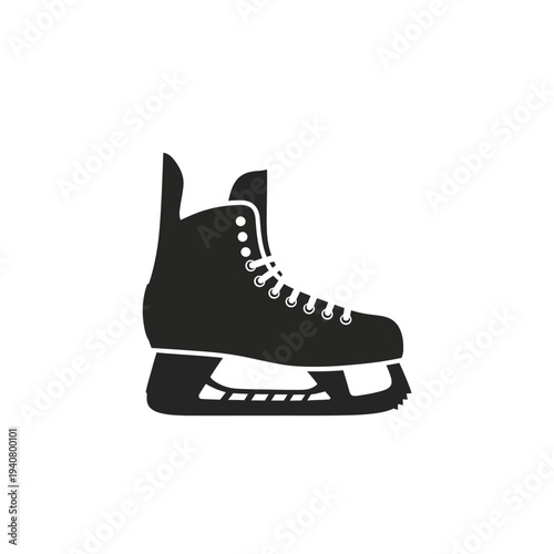 A simple, classic black and white graphic illustration of an ice skate on a clean background, perfect for sports or winter-themed designs