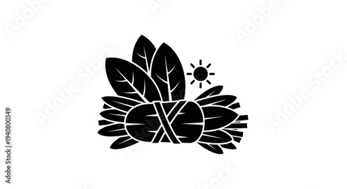 Black and White Illustration of Bee and Flowers.