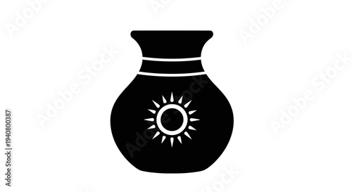 Black Pottery Vase with Sun Symbol.