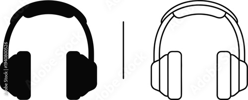 Headphones comparison black and line art isolated on transparent background, Vector