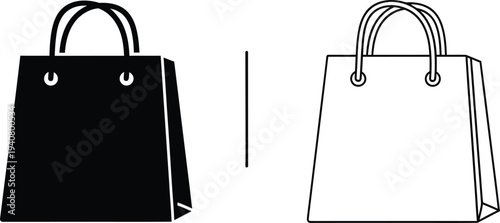 Black and white shopping bag design isolated on transparent background, Vector