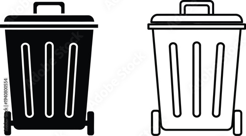 Trash can icons black and white isolated on transparent background, Vector