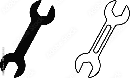 Wrench tools black outline icon isolated on transparent background, Vector