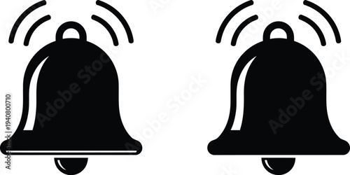 Alert bells ringing notification icons isolated on transparent background, Vector