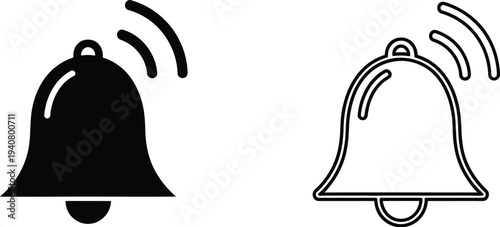 Notification bell icons isolated on transparent background, Vector