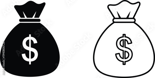 Money bags icons isolated on transparent background, Vector