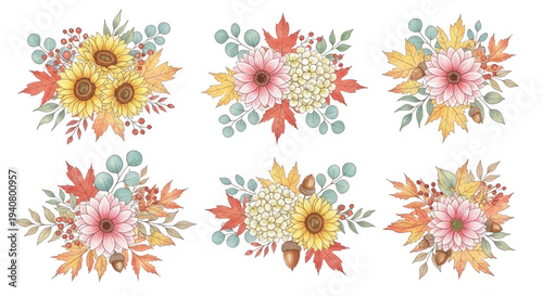 watercolor autumn bouquet png fall floral arrangement png botanical bouquet png transparent background image