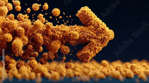 3D Particles Create Wall That Stops Arrow Representing Business Growth in a Detailed Visual Scene With Dynamic Lighting Effects