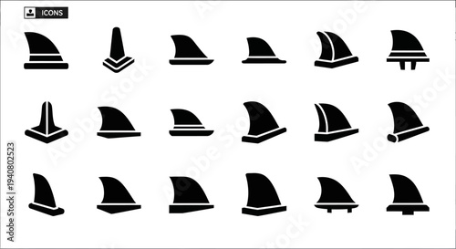 Collection of various boat sail icons displayed on a plain white background viewed from directly above
