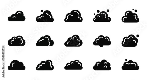 Collection of various weather condition icons representing different cloud formations and precipitation types in a grid layout