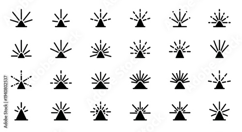 Collection of twenty wind turbines in a grid pattern, showcasing various operational states, likely for energy production or environmental study purposes