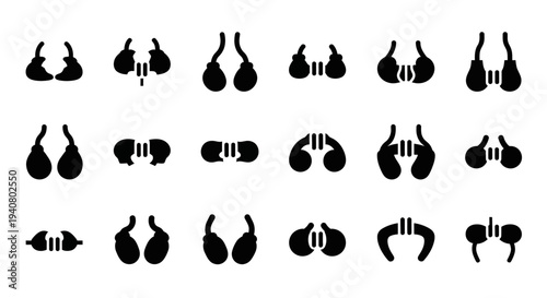 Various black silhouettes of hands in different gestures on a white background, viewed from directly above, showcasing diverse hand positions and shapes