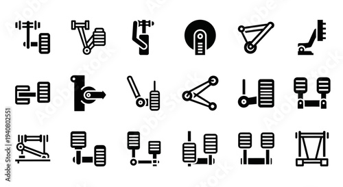 Collection of Simple Black Line Icons Representing Various Fitness Equipment and Tools on a Plain Background