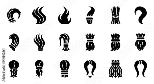 Collection of various black helmet icons on white background displayed in grid formation