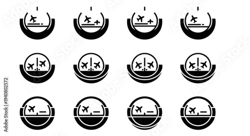 Collection of mathematical symbols and geometric shapes in a grid pattern on a clean background