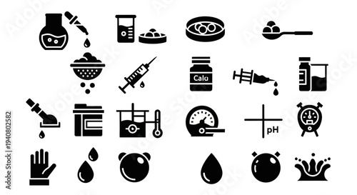 Collection of Laboratory Icons Representing Various Scientific Experiments and Equipment
