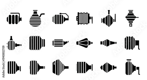 Collection of various teapot silhouettes with striped patterns displayed in a grid layout