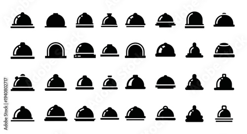 Collection of various hard hat icons in black and white, representing workplace safety and construction industry