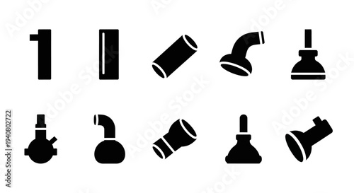 Various plumbing pipe fittings and connectors displayed in a grid layout for industrial applications