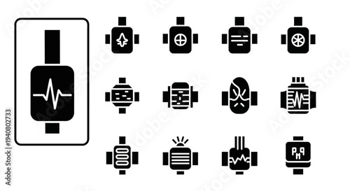 A collection of various icons related to wearable technology and health monitoring displayed on a clean white background