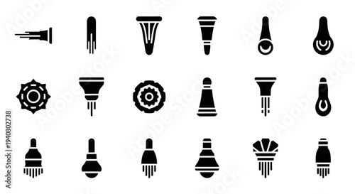 Collection of Various Black Silhouette Icons on White Background Depicting Objects and Symbols from Different Categories and Themes