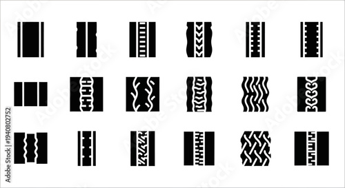 Collection of diverse black and white abstract geometric patterns displayed in a grid layout