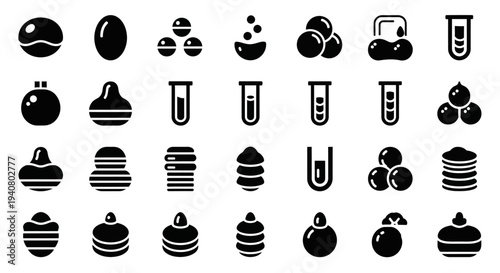 Collection of Laboratory Equipment and Fruits Illustrations on a White Background from a Direct Viewpoint