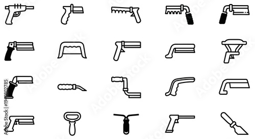 Collection of various tool icons displayed in a grid layout showcasing different types of equipment.